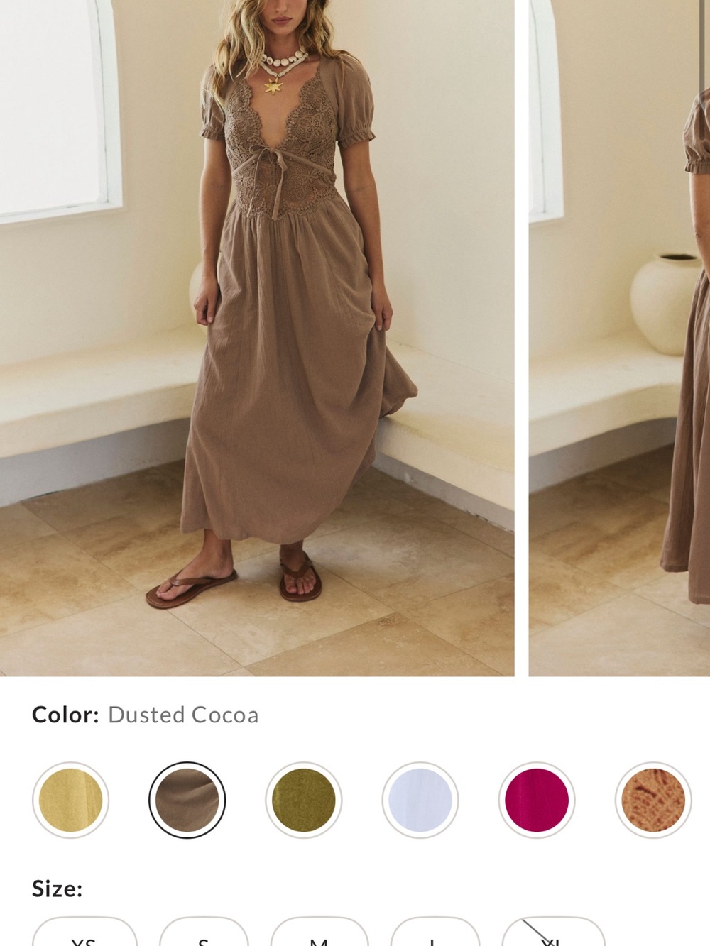 Free People Dusted Cocoa Lace-Trim Midi Dress
